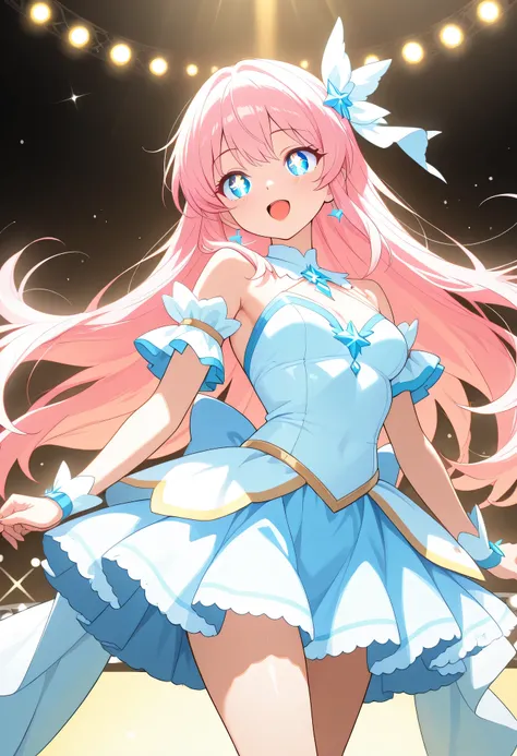 masterpiece, detailed background,A mysterious and enchanting girl with sparkling eyes, surrounded by soft glowing lights and pastel sparkles, anime style, intricate eyelashes and vibrant makeup, magical girl aesthetic, highly detailed, soft lighting, delic...