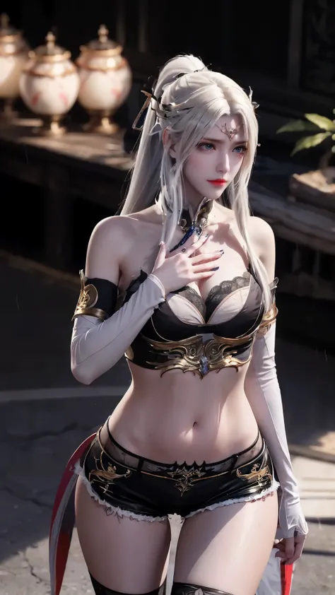 ((best quality, 8k, masterpiece:1.3)), important: 1.2, Perfect body beauty: 1.4, Hips: 1.2, ((Layered Hairstyle, Chest: 1.2)), (Wet clothes: 1.1), (rain, street:1.3), Tube Top Dress: 1.1, Highly detailed face and skin texture, Squinting, Double eyelids, wh...