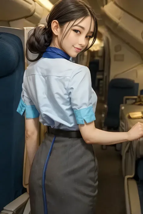 (masterpiece:1.2, best quality:1.2), 32kHDR, HD 。 perfect for loosely aligning your legs , (alone、 1 girl)、( daytime building rooftop 、 Professional Lighting )、 against the roof of a building 、(ANA Flight Attendant Uniform Blue Wear 、real style )、((...