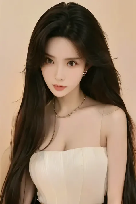 Beautiful woman with perfect figure,Layered Hairstyle,Skin Whitening, long black hair,fun
