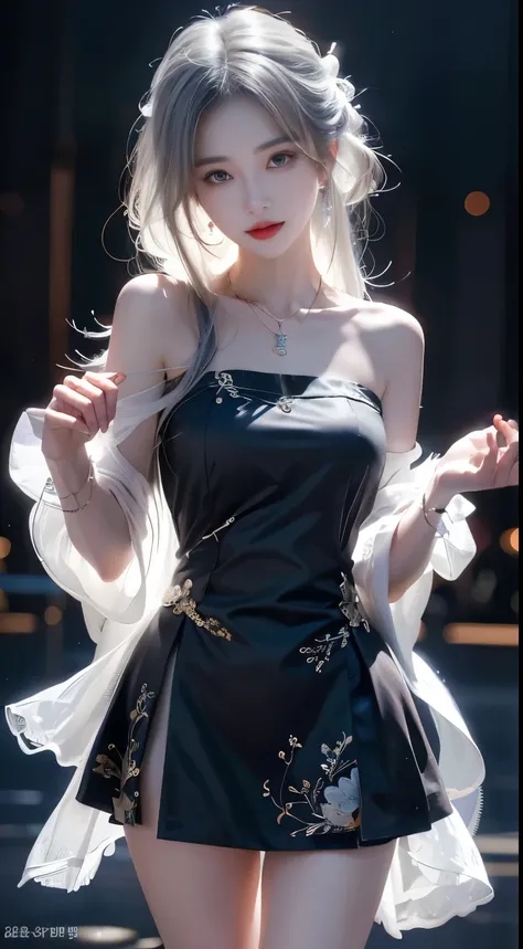 ((whole body)), ((from below)), ((gufeng,bare shoulders)), clear face, pretty face, 8k, masterpiece, original photo, best quality, detail:1.2,lifelike, detail, Very detailed, CG, unity, wallpaper, depth of field, movie light, lens flare, Ray tracing, (extr...
