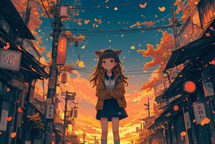 (Masterpiece, Top Quality :1.2), cute cat-eared girl /( brown hair , She hugs his shy guy , Strong hug , big smile,Cheerful and playful , girly clothes), Human boy /(Normal Human, embarrassing, black hair, Simple Outfit ), focus on their faces...