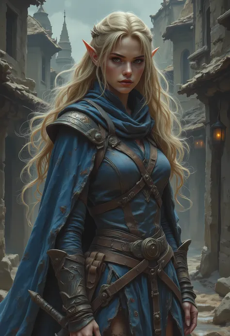 a black and white 1940s pin up snapshot picture of a female elf, fantasy swashbuckler, fantasy fencer, armed with a slim sword, metallic shine, colorful clothes, full body, epic beautiful female elf, blond hair, long hair, billowing hair, small pointed ear...