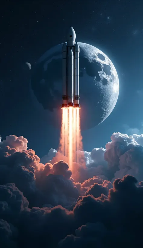 最High Quality、High Quality、Spaceship SpaceX Rocket Crossing the Moon、Night Sky High Definition 8k Wallpaper、View of Earth's Atmosphere in Outer Space、Star and Moon Details、Photorealistically Oriented y、Highly Detailed Atmospheric Scenery、complicated、high d...