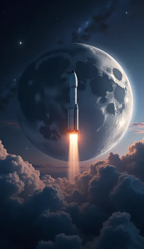 最High Quality、High Quality、Spaceship SpaceX Rocket Crossing the Moon、Night Sky High Definition 8k Wallpaper、View of Earth's Atmosphere in Outer Space、Star and Moon Details、Photorealistically Oriented y、Highly Detailed Atmospheric Scenery、complicated、high d...