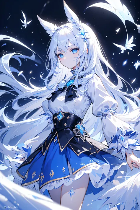masterpiece, height detail , super fin, froid, unique , (1 fille), (pale), Ice blue eyes , frosted white hair , Fresh Challah cake , surface plane, jeune femme, Mme. chara , moyen , arrogant, confiant, froid face, goddess , fille cool, sharp eyes ,...