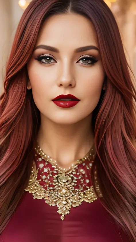Realistic, Highest quality, 8k, woman, 40-year-old, Red G-string, Large Bust, Long Hair, Ultra-detailed skin textures, Soft Lighting, Fairy, Bokeh, red Lipstick, Sensual Lipstick, Sensational Make up