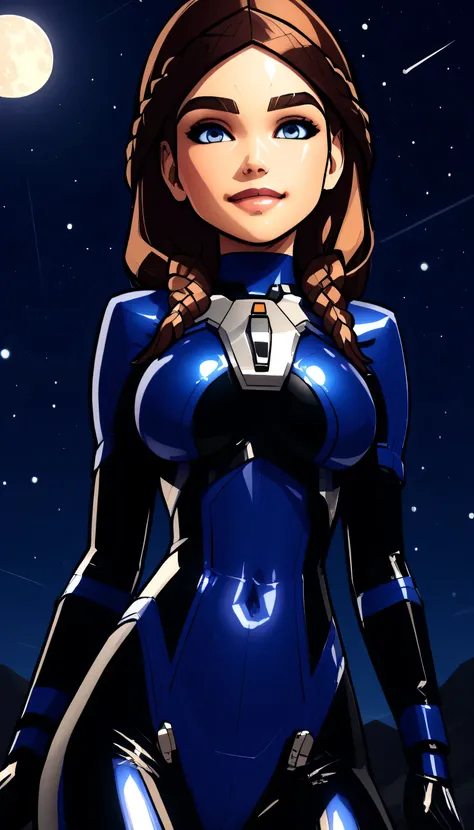 beautiful amazing 3D render, score_9, score_8_up, score_7_up, super low angle, very-tight plugsuit, shiny latex, underangle, intently looking down at viewer, 1girl, Kawaii face, Alia Atreides, very-detailed face, flawless face detail, illustrious, huge bre...