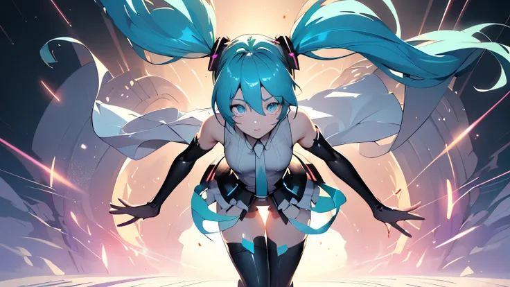 (((1girl))), (((Waifu, VOCALOID, Miku Hatsune Waifu))), (((Long Hair, Twintails Hair))), ((Cyan Eyes eyes:1.3, Upturned Eyes: 1, Perfect Eyes, Beautiful Detailed Eyes, Gradient eyes: 1, Finely Detailed Beautiful Eyes: 1, Symmetrical Eyes: 1, Big Highlight ...
