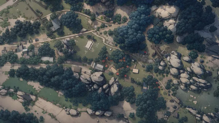 map style, Asian style, nice color, generate from original image, details, trees, roads way, view from image, roads from original image, fields, satellite view