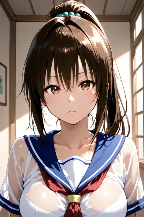 To Love Ru　Yui Furukawa　uniform　ponytail　upper body　See-through