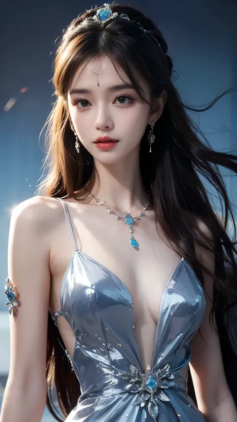 8K ultra hd, masterpiece, best quality, a beautiful girl, long hair, impressive hairstyle, royal hair jewelry, pretty cute face, flawless face, jewellery earrings, antique jewellery, details eyes, beautiful eyes, meticulous makeup, thin eyebrows, beautiful...