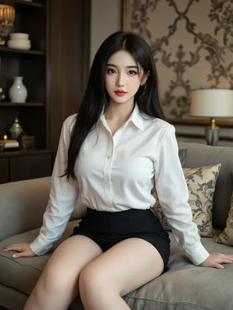(20-year-old girl: 1.5), ( Beautiful girl: 1.5), Long black hair, ( Straight hair: 1.0), (balanced body: 1.0), ( beautiful Legs: 1.2),( Big hip: 1.5), ( Beautiful: 1.5), (Sexy: 1.5), (Tempting: 1.5), ( Adorable: 1.2), ( Attractive: 1.0), ( Office Uniform: ...