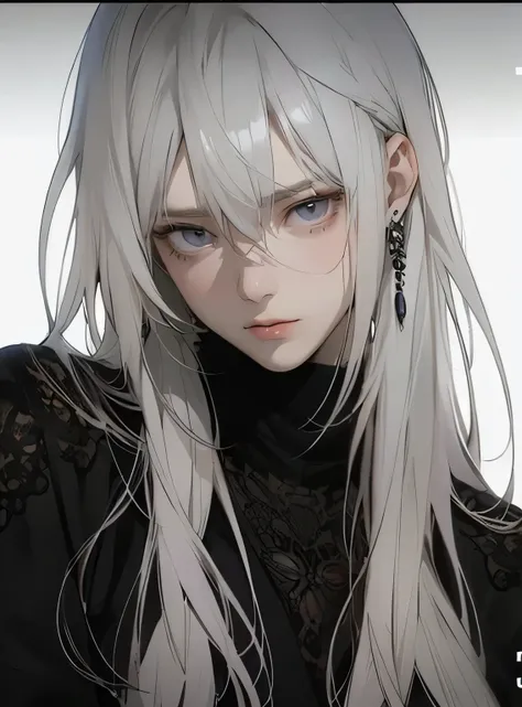 Anime-style portrait of a young male character，with light purple hair and cat ears，Emotions Depressed 。Portrait of a young male character in three-quarter view，hands close to face，Look down。Characters look like they're ten or twenty years old， Skin tone Wh...