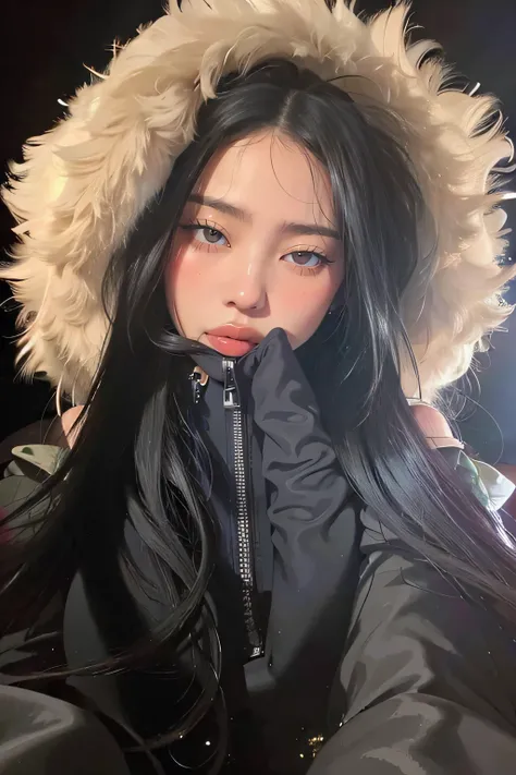 Yeji HD with cute lips and huge, an Asian adult woman , beautiful hair, Arms pretty , big , fleshy lips, beautiful eyes, very pretty eyes, very black hair