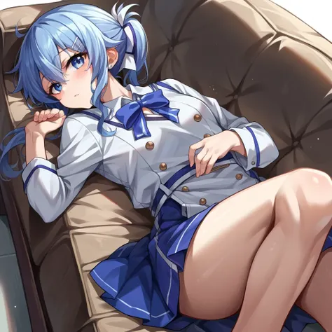 score_9, score_6_up, source_anime, 1girl, lying, on couch, Hoshimachi Suisei,The overall mood is relaxed and slightly sexy