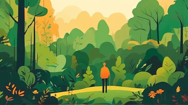 a man in a forest, minimalist, simple, clean, vector art