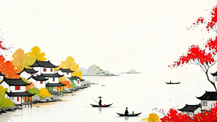 Sky占比2/3.Chinese Ink Painting Sketch:Wu Guanzhong's artistic style,Peaceful and Freehand,artistic conception:2.Dot,autumn,Gangnam scenery,Minimalism,White background。(((Negative Space:2,Large area of blank:2, Bottom left corner composition)))。niji6 sty...