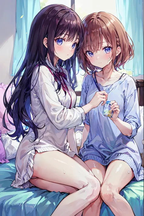 ( table top in bed)( HD )couple in their 20's, female1名、female向けロマンス、 Sparkling atmosphere 、Glossy appearance、 Devour each other however you like、interview、 sweaty、maleがfemaleの胸や体を触る、femaleがmaleにキスをする、make、female( brown medium length hair 、 slightly la...