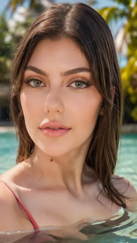(masterpiece:1.2, best quality:1.2, extremely delicate:1.2), a beautiful woman with long shiny hair, choppy bangs, delicate face, passionate gaze, perfect smille, blush, seductive expression, tall and fit figure, perfect body, perfect skin, seductive pose,...