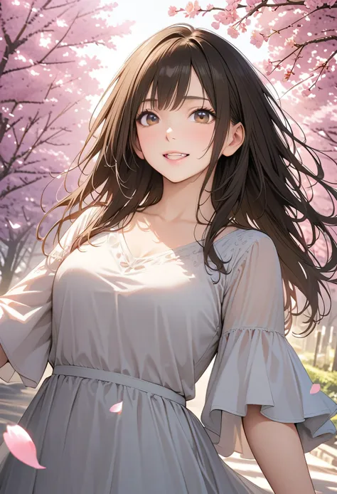 (top quality:1.2, 非常にdetailsな, Latest, lively, top quality, Best Aesthetics), 8K Ultra HD, 非常にdetailsな, perfect details, details, Bold composition, bright, Cherry Blossom Forest, cherry blossoms in full bloom, sunlight filtering through the trees, Cherry ...