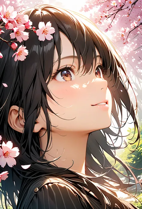 (top quality:1.2, 非常にdetailsな, Latest, lively, top quality, Best Aesthetics), 8K Ultra HD, 非常にdetailsな, perfect details, details, Bold composition, bright, Cherry Blossom Forest, cherry blossoms in full bloom, sunlight filtering through the trees, Cherry ...