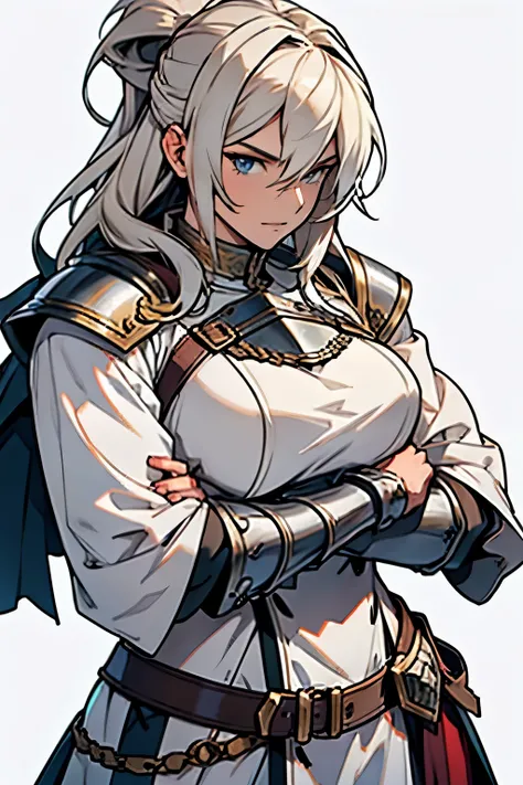 A group of female knight, (White background), Mr.々Hair style, Wearing armor, metal armor, Detailed aspect, Taunt, sword, No sleeve