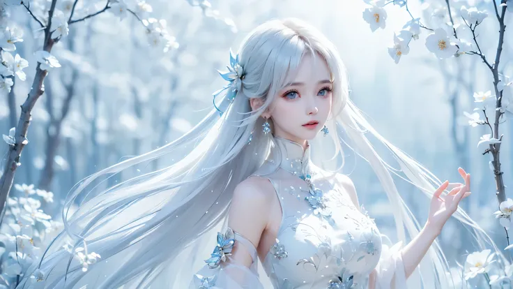 white theme. ((masterpiece:1.5、8k、 portraits、フォトリアリスティックでvery well detailedなCG、very well detailed、Particle Effects、dynamic effects、writing boundary depth、 cinematic light 、lens flare on the back、ray tracing、table top to pinch、realistic:1.4、ultra high resol...