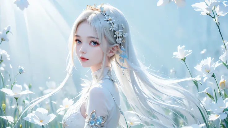 white theme. ((masterpiece:1.5、8k、 portraits、フォトリアリスティックでvery well detailedなCG、very well detailed、Particle Effects、dynamic effects、writing boundary depth、 cinematic light 、lens flare on the back、ray tracing、table top to pinch、realistic:1.4、ultra high resol...