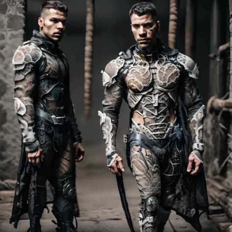Young man,cyborg, muscular,weird fashion, neon streets of future Tokyo
