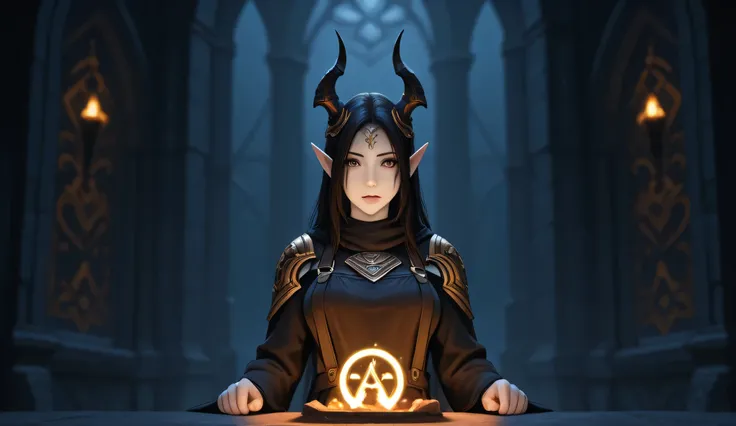 The image is a fantasy-themed website layout for "Forsaken World" with a dark, mystical design. The top includes a logo with a stylized ornate font in black and gold accompanied by a horned character with pale skin, pointed ears and complex facial features...