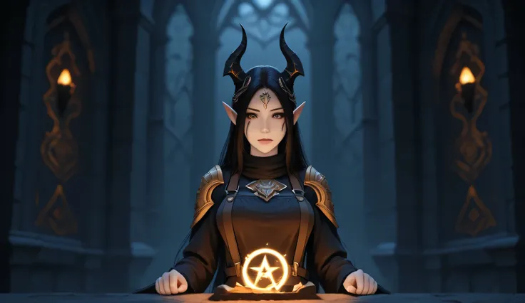 The image is a fantasy-themed website layout for "Forsaken World" with a dark, mystical design. The top includes a logo with a stylized ornate font in black and gold accompanied by a horned character with pale skin, pointed ears and complex facial features...
