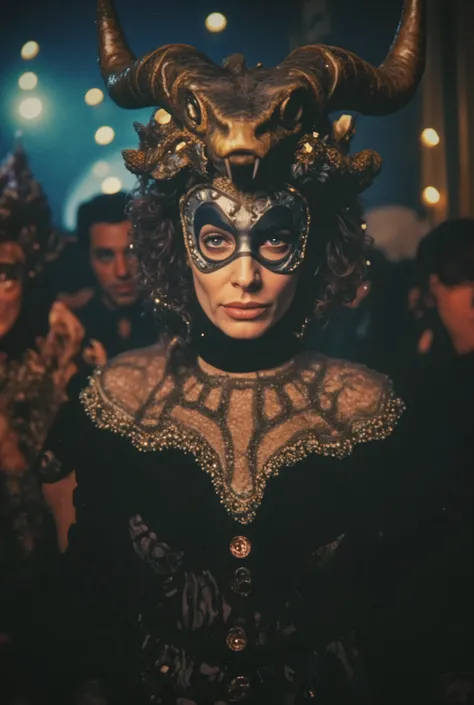 hybrid snake mafiosa in disguise, hybrid sheep in costume, hybrid reptile in costume, hybrid rhinoceros in disguise and witch in disguise. Satanic Party. Chameleon Girl. hyperrealistic, cinematic, surreal. 8K.