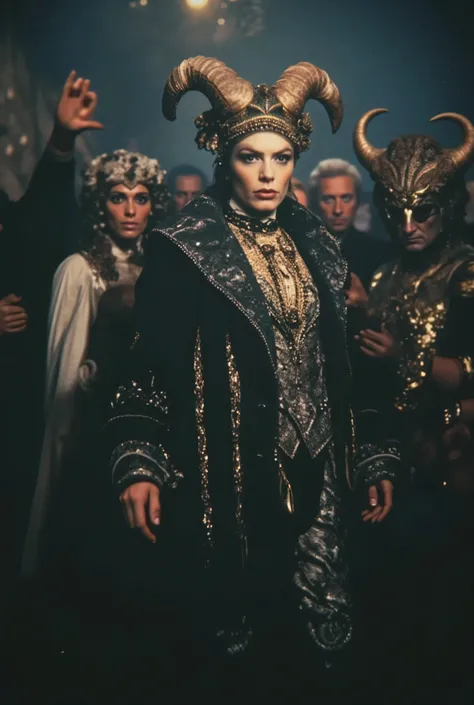 hybrid snake mafiosa in disguise, hybrid sheep in costume, hybrid reptile in costume , hybrid rhinoceros in disguise and witch in disguise. cinematic, surreal.