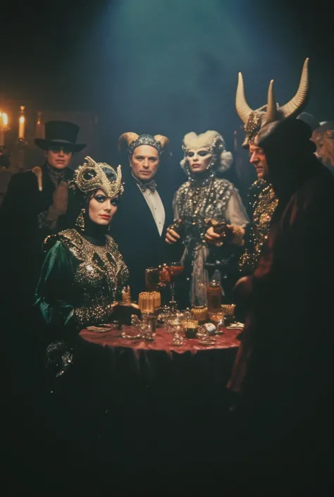 hybrid snake mafiosa in disguise, hybrid sheep in costume, hybrid reptile in costume , hybrid rhinoceros in disguise and witch in disguise. cinematic, surreal.