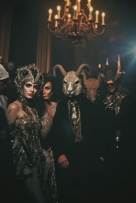 hybrid snake mafiosa in disguise, hybrid sheep in costume, hybrid reptile in costume , hybrid rhinoceros in disguise and witch in disguise. cinematic, surreal.