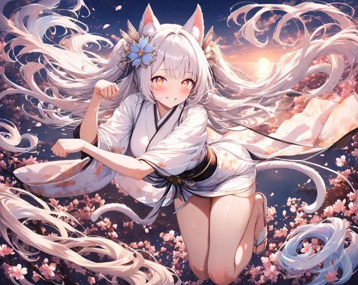 quality: Best Quality, masterpiece, very detailed, ultra detail, detailed background,
theme:from above,(an 18-year-old woman with a demon cat that is so beautiful that it takes your breath away):1.4,perfect female body:1.1, beautiful breasts:1.1,detailed s...