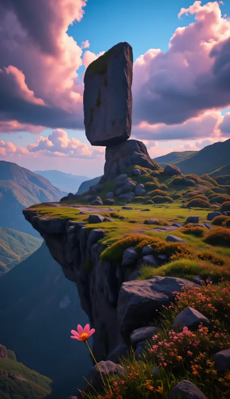  in high-definition images、What I'm imagining、A Masterpiece of Chilean Plateau Scenery、vivid colors、An Intense Style of Spectacular Dramatic Expression、Flowers at the Forest Limit、One Large Megalithic Object（モノリス）、A gentle flower、PREMIUM QUALITY ENVIRONMENT、Shandana Scenery。