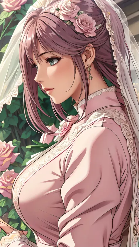 (masterpiece, best quality, best quality, Official Art, Beautiful aesthetic:1.2), green eyes, (best quality, masterpiece painting:1.3), Immature woman, , (bust), masterpiece, ultra high resolution, (((wedding veil, lace trim dress, transparent, Wedding Dr...