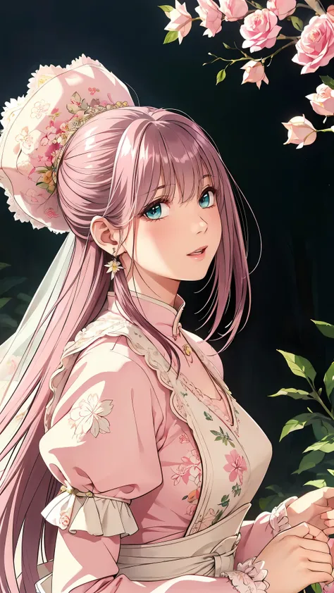 (masterpiece, best quality, best quality, Official Art, Beautiful aesthetic:1.2), green eyes, (best quality, masterpiece painting:1.3), Immature woman, , (bust), masterpiece, ultra high resolution, (((wedding veil, lace trim dress, transparent, Wedding Dr...