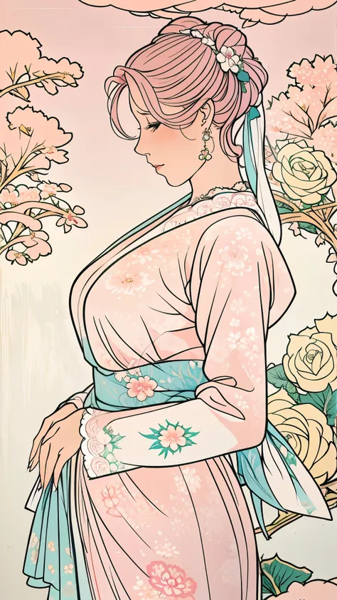 (masterpiece, best quality, best quality, Official Art, Beautiful aesthetic:1.2), green eyes, (best quality, masterpiece painting:1.3), Immature woman, , (bust), masterpiece, ultra high resolution, (((wedding veil, lace trim dress, transparent, Wedding Dr...