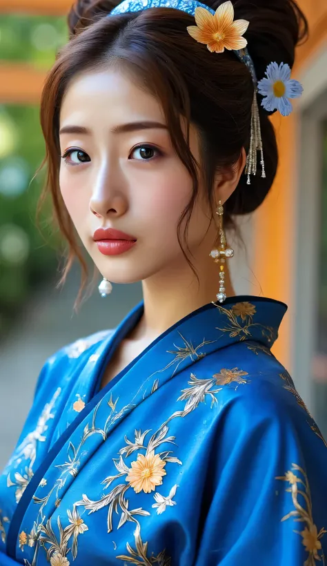 A world of only gold and blue、((masterpiece)), ((最High Quality)), perfectly detailed eyes, perfectly detailed face, super detailed nose, perfect teeth, charming, perfect face, depth of field, high resolution, ((Realistic Skin Texture)), (balanced hands),...