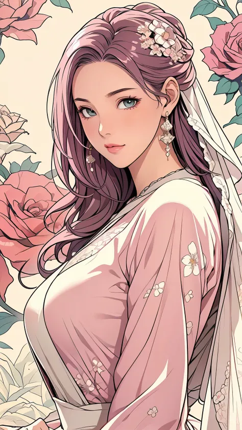(masterpiece, best quality, best quality, Official Art, Beautiful aesthetic:1.2), green eyes, (best quality, masterpiece painting:1.3), Immature woman, , (bust), masterpiece, ultra high resolution, (((wedding veil, lace trim dress, transparent, Wedding Dr...