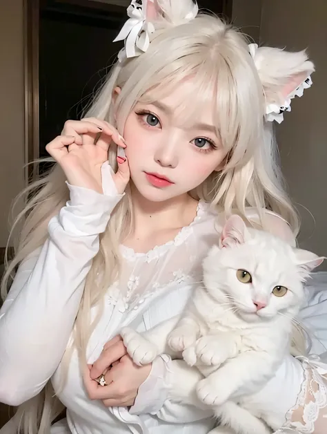 Irene red velvet, doll lips , big breasts, white cat
