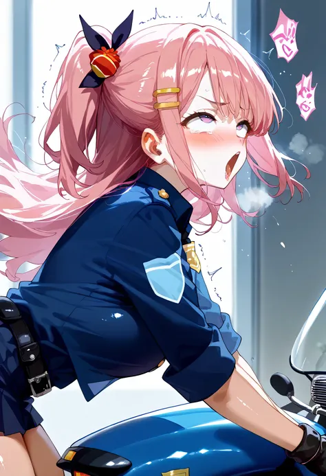  masterpiece, high resolution, best quality , 8,000((( White Skin, shiny skin)))
( Police Uniform)(riding a merry-go-round)
1 girl,pink hair,Hairpin,
(Tremor,bounce,motion blur)
((and roll your eyes,orgasm against semen))
(Sound)
(Police motorcycle),side v...