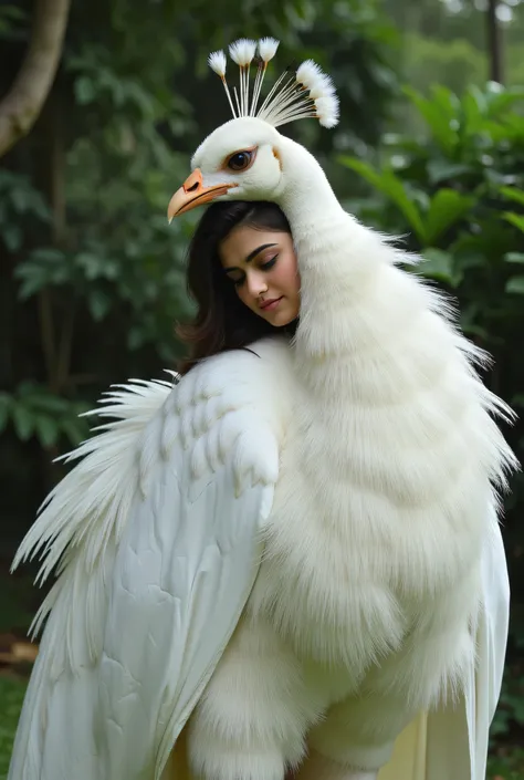 Hansika Motwani - a white peafowl bird with woman head, she is a peafowl but head of woman instead of peafowl and other body is of peafowl , peafowl costume