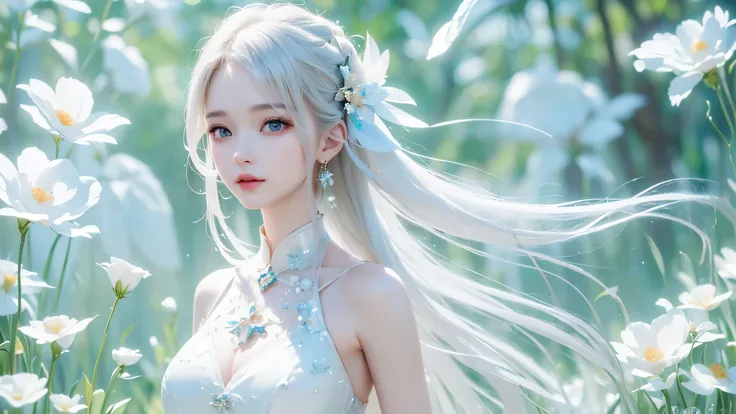 white theme. ((masterpiece:1.5、8k、 portraits、フォトリアリスティックでvery well detailedなCG、very well detailed、Particle Effects、dynamic effects、writing boundary depth、 cinematic light 、lens flare on the back、ray tracing from the waist、table top to pinch、realistic:1.4、u...