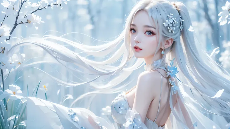 white theme. ((masterpiece:1.5、8k、 portraits、フォトリアリスティックでvery well detailedなCG、very well detailed、Particle Effects、dynamic effects、writing boundary depth、 cinematic light 、lens flare on the back、ray tracing from the waist、table top to pinch、realistic:1.4、u...