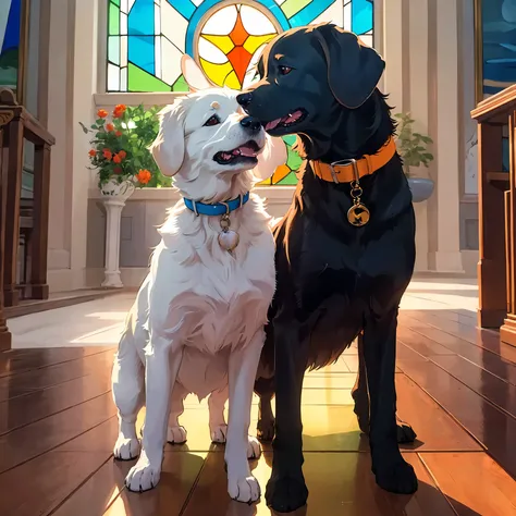 captures a sense of warmth and creativity, vivid and colorful illustrations of dog faces, The blue, orange, red, Yellow, creates a striking contrast. at the center of the composition, Steady gaze, and features bold color combinations such as. radiating out...