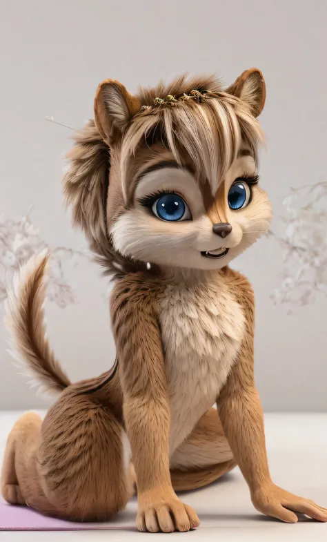 Brittany  _Miller, One, realistic detail ,chipmunk ,fluffy, feminine,emotions, embarrassed,yoga, light erotica,18+,  in his hand, an alluring playful look, calling ,  a hand gesture  , erotic gestures, Flirting,young , white background ,  sexy body  ,  3D ...